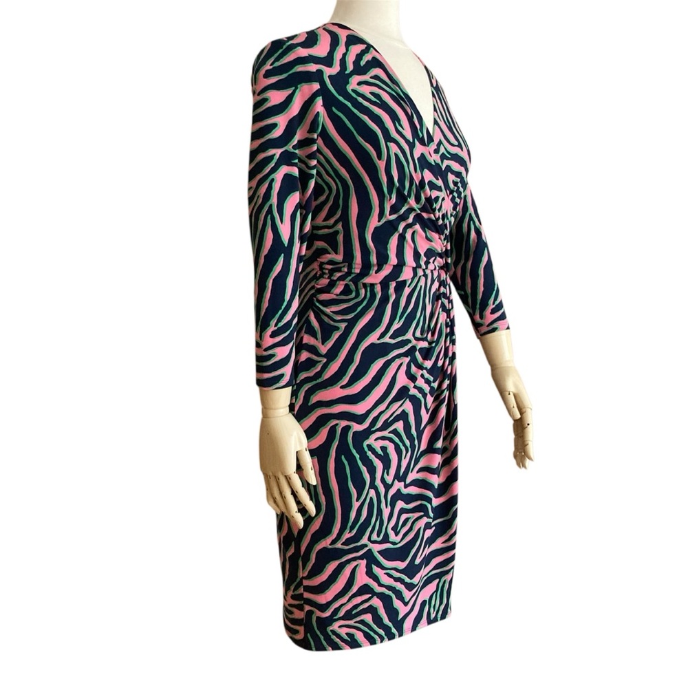 ANNE KLEIN | Pink Floral Faux Wrap Sheath Dress V-Neck Size 6